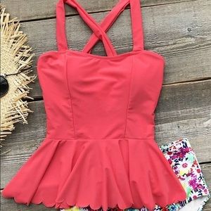 NWOT Coral/floral tankini.